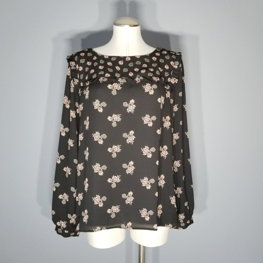 LOFT Dainty Floral Sheer Long Sleeve Blouse Large
